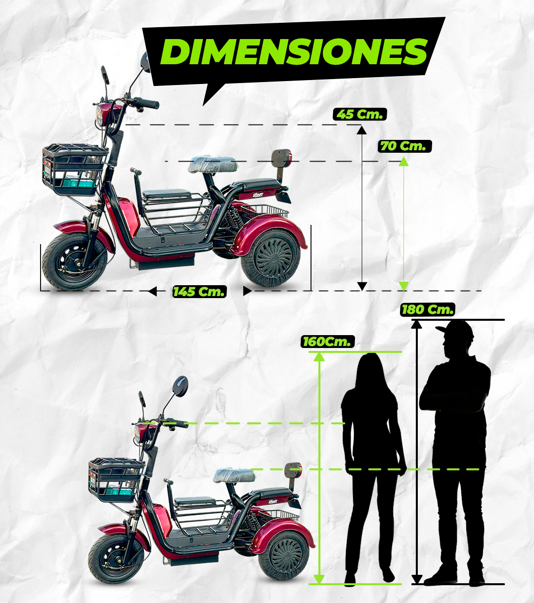Triciclo Mini Eléctrico 800w